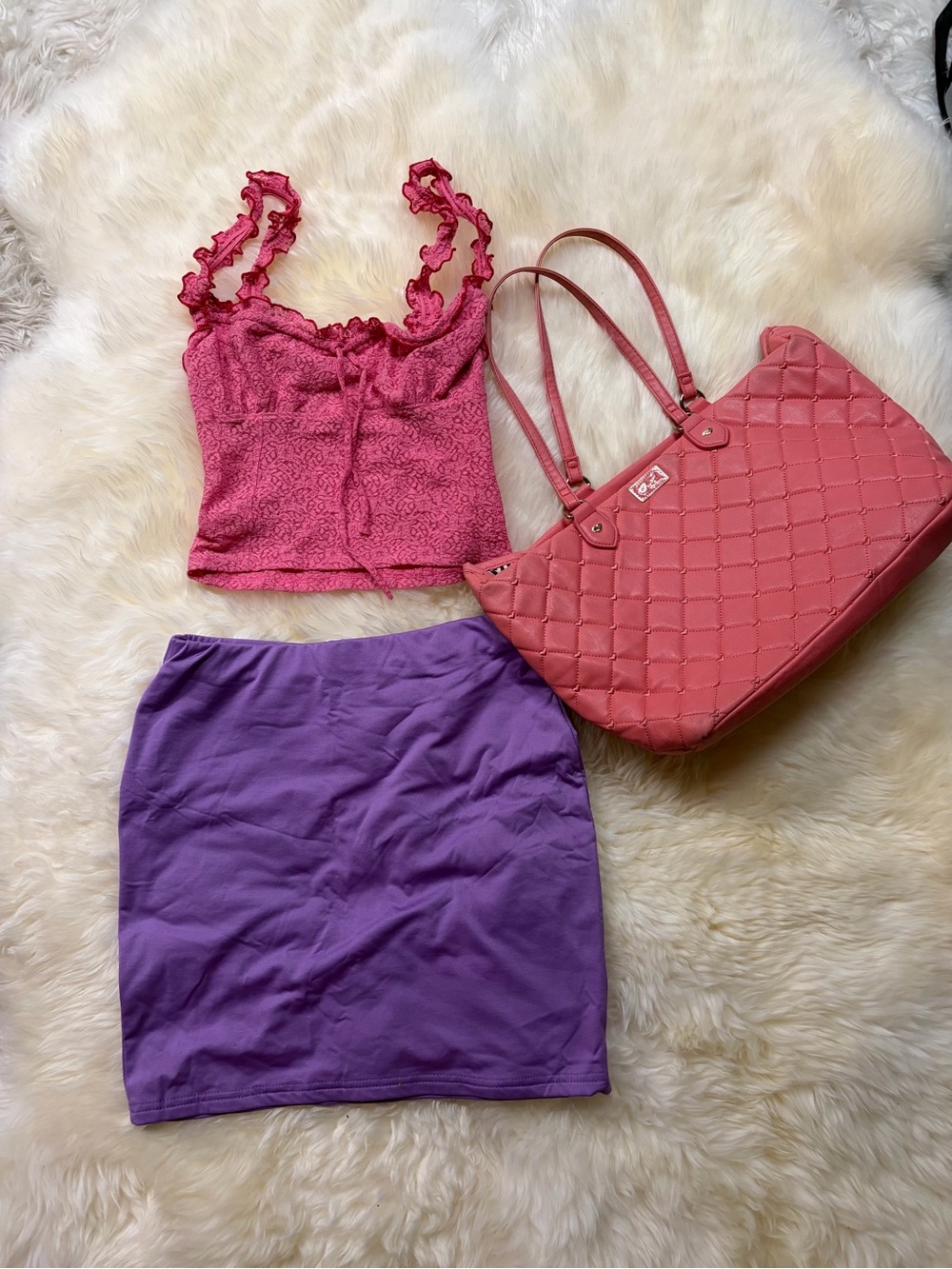 Y2K Coquette 3 piece Bundle - Skirt, Top, Betsey Johnson Bag